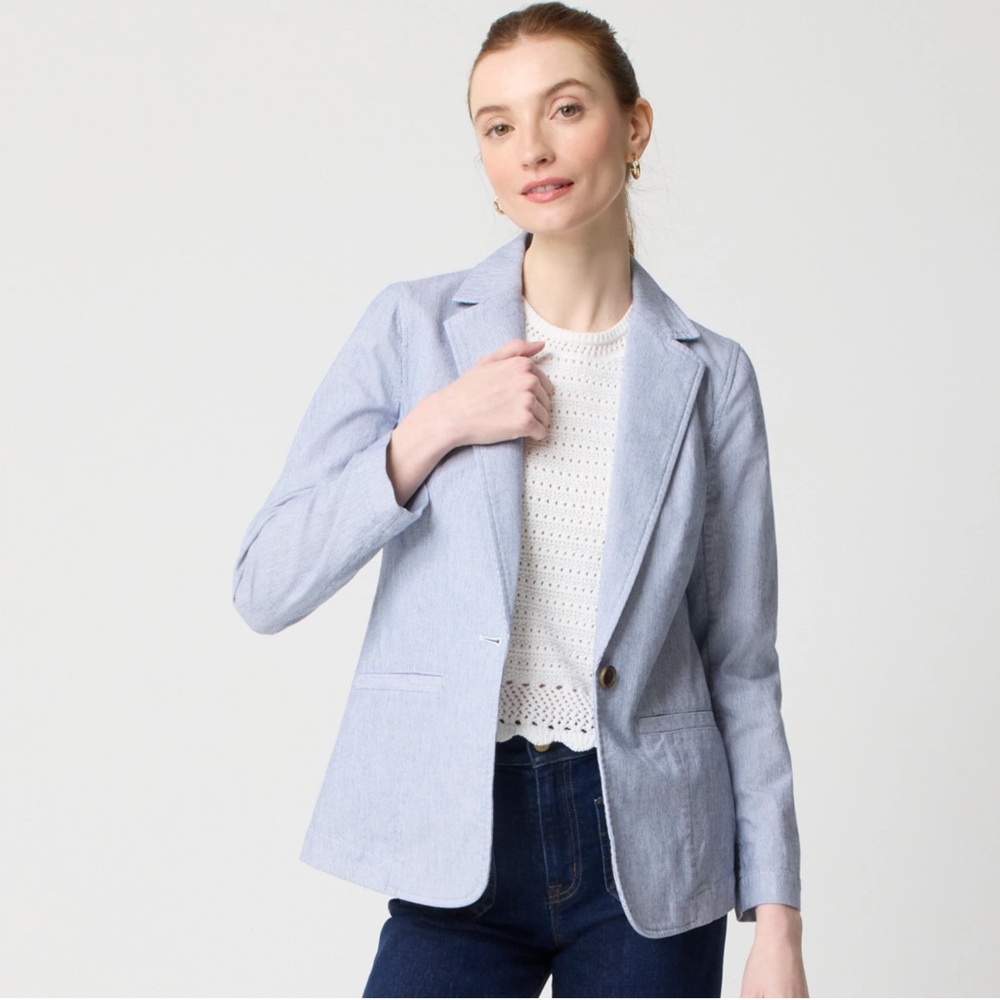 🆕J. Crew - Cotton Blend Relaxed Stretch Blazer, Blue, Size 14, NWT